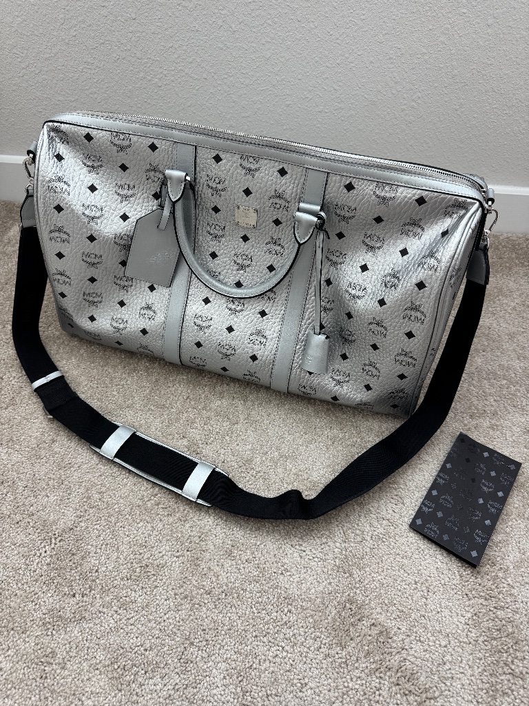 Authentic Mcm Visestos Weekender (Silver And Black)